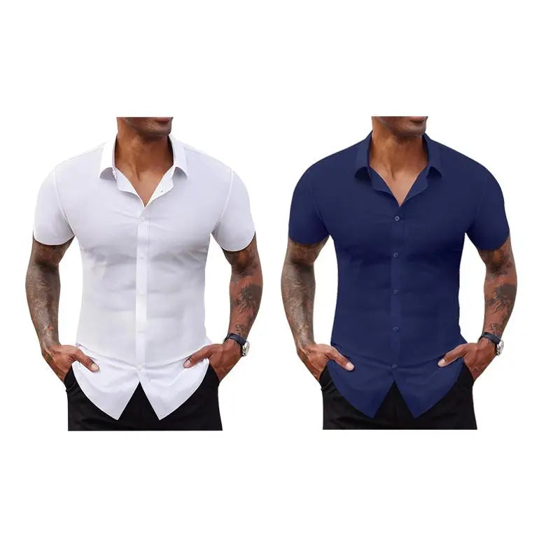 2-Pack Men's Stretch Slim Fit Short Sleeve Dress Shirts