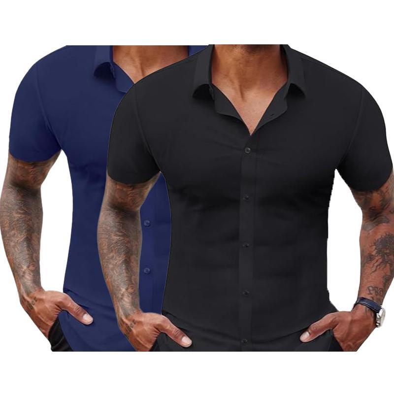 2-Pack Men's Stretch Slim Fit Short Sleeve Dress Shirts