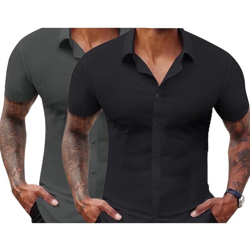 2-Pack Men's Stretch Slim Fit Short Sleeve Dress Shirts