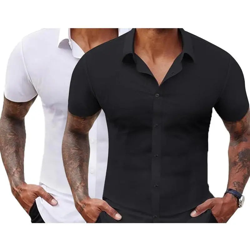 2-Pack Men's Stretch Slim Fit Short Sleeve Dress Shirts