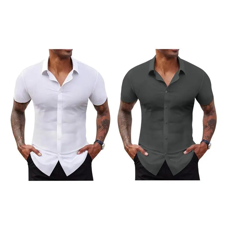 2-Pack Men's Stretch Slim Fit Short Sleeve Dress Shirts