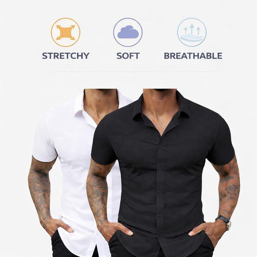 2-Pack Men's Stretch Slim Fit Short Sleeve Dress Shirts