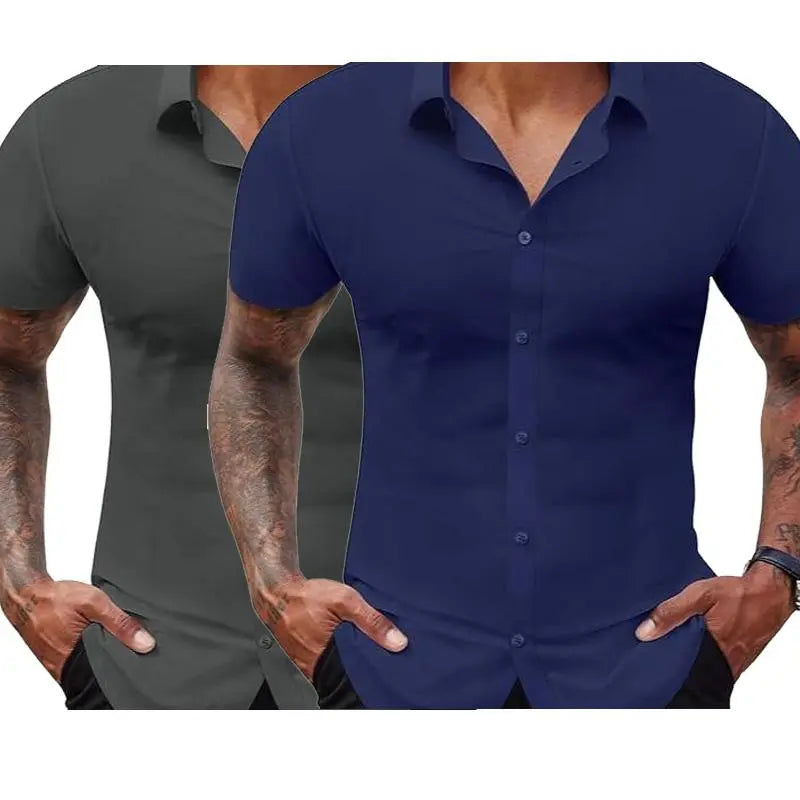 2-Pack Men's Stretch Slim Fit Short Sleeve Dress Shirts