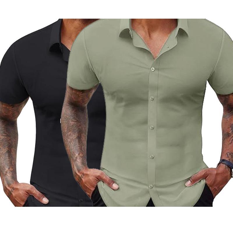 2-Pack Men's Stretch Slim Fit Short Sleeve Dress Shirts