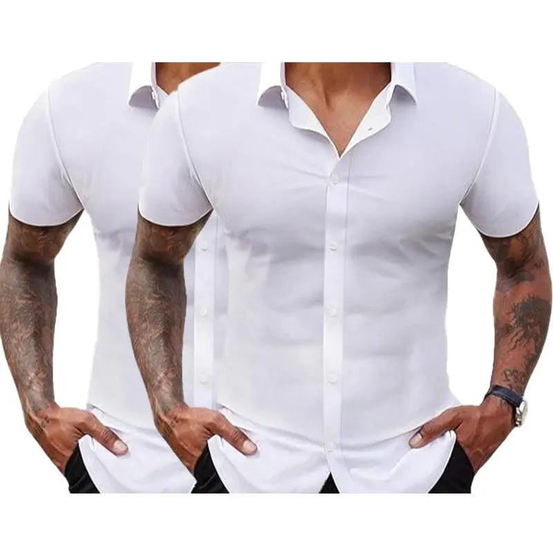 2-Pack Men's Stretch Slim Fit Short Sleeve Dress Shirts