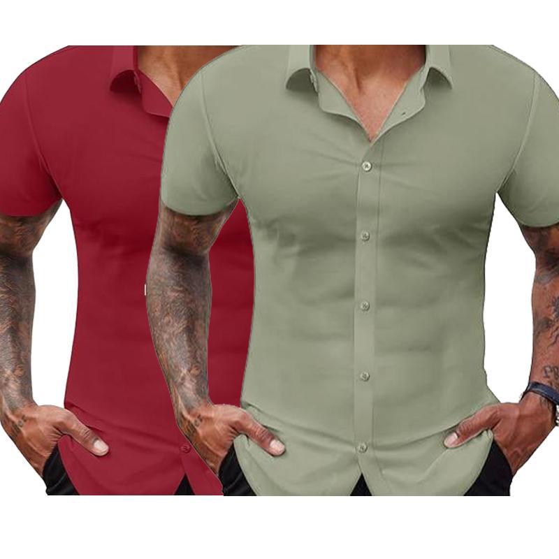 2-Pack Men's Stretch Slim Fit Short Sleeve Dress Shirts